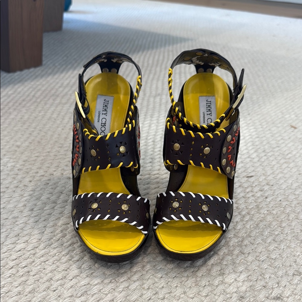 Jimmy Choo Black and Yellow Strappy Sandals size EU 39.5